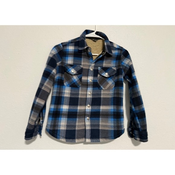 Eddie Bauer Other - Eddie Bauer Kids Sherpa Lined Plaid Flannel Shirt Jacket Blue Gray Size 8